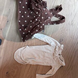 Fall: Brown Floral Dress and Cream Ruffled Onesie